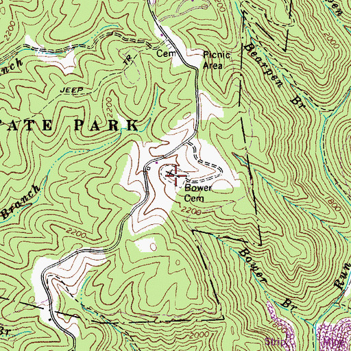 Topographic Map of Bower Cemetery, WV