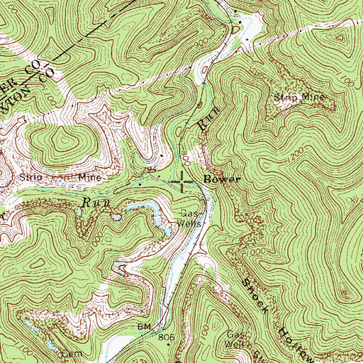 Topographic Map of Bower Run, WV