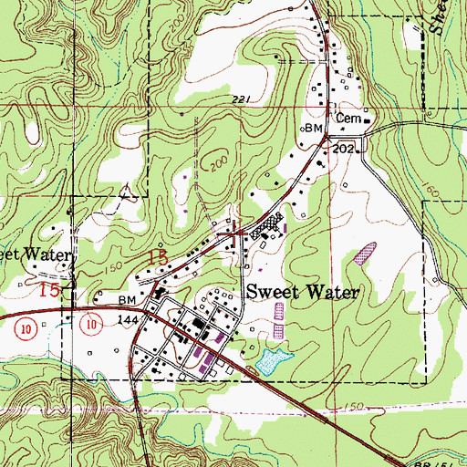 Topographic Map of Sweet Water, AL