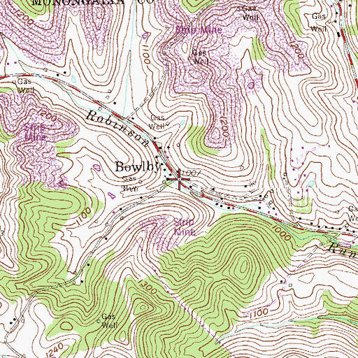 Topographic Map of Bowlby, WV