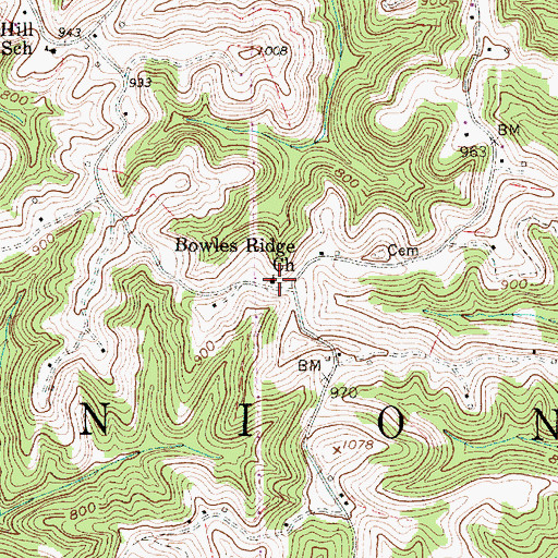 Topographic Map of Bowles Ridge Church, WV