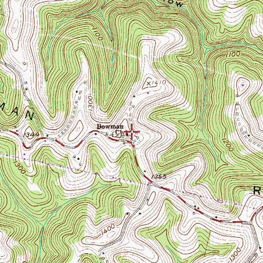 Topographic Map of Bowman United Methodist Church, WV