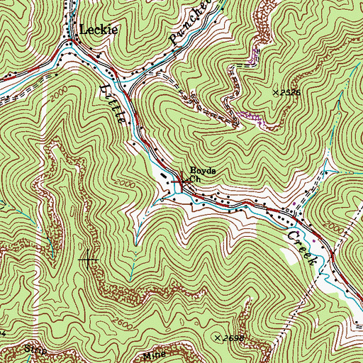 Topographic Map of Boyds Church, WV