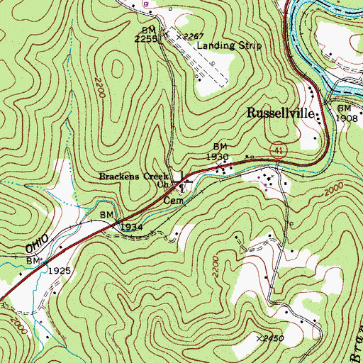 Topographic Map of Brackens Creek Church, WV