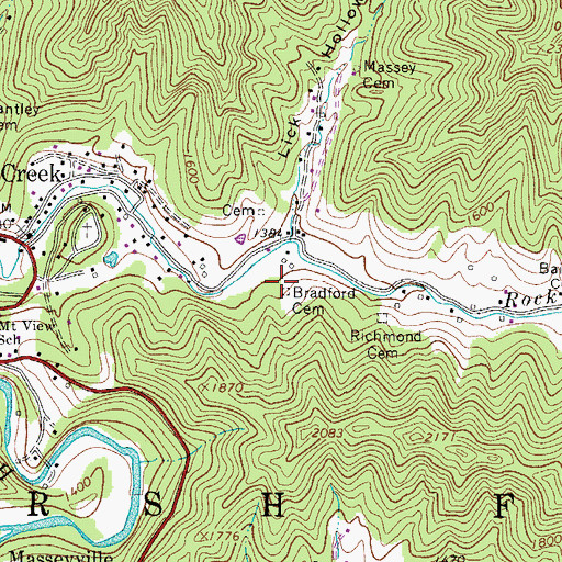 Topographic Map of Bradford Cemetery, WV