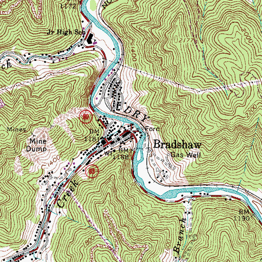 Topographic Map of Bradshaw, WV