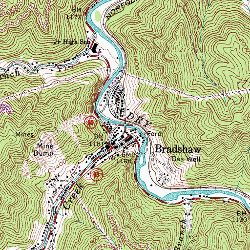 Topographic Map of Bradshaw Creek, WV