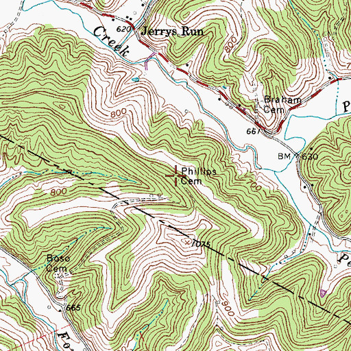 Topographic Map of Braham Cemetery, WV