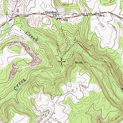 Topographic Map of Brains Creek, WV