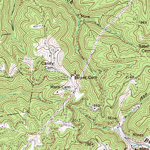 Topographic Map of Brant Cemetery, WV