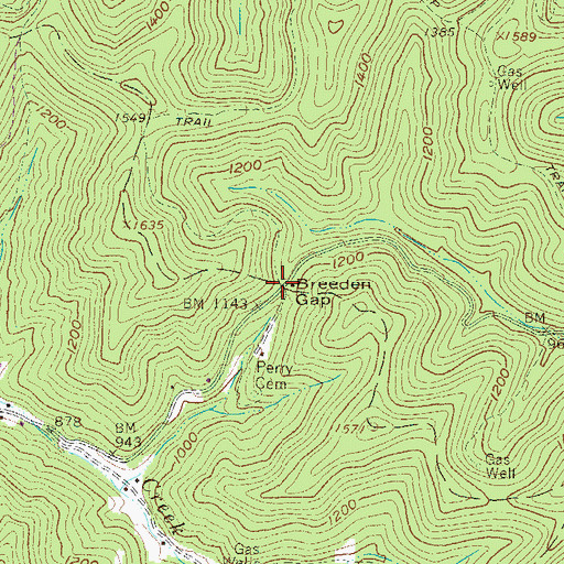 Topographic Map of Breeden Gap, WV