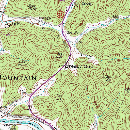 Topographic Map of Breezy Gap, WV