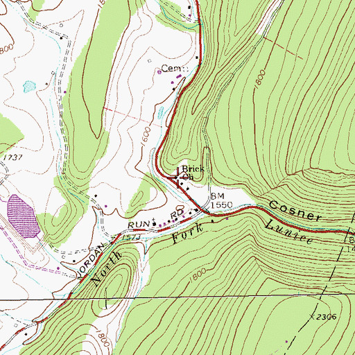 Topographic Map of Brick Church, WV