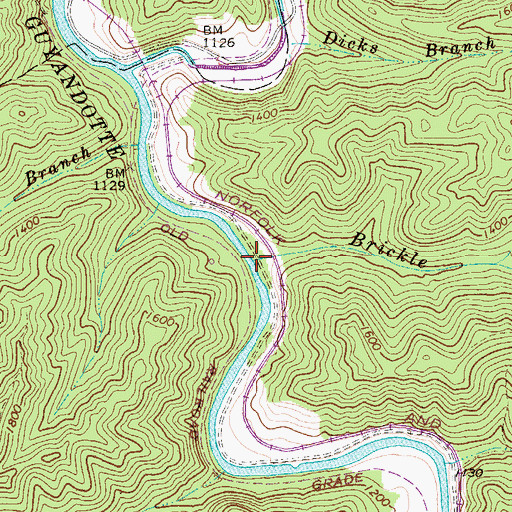 Topographic Map of Brickle Branch, WV