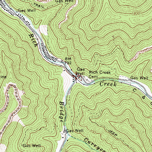 Topographic Map of Bridge Fork, WV