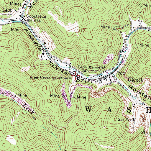 Topographic Map of Brier Creek Tabernacle, WV