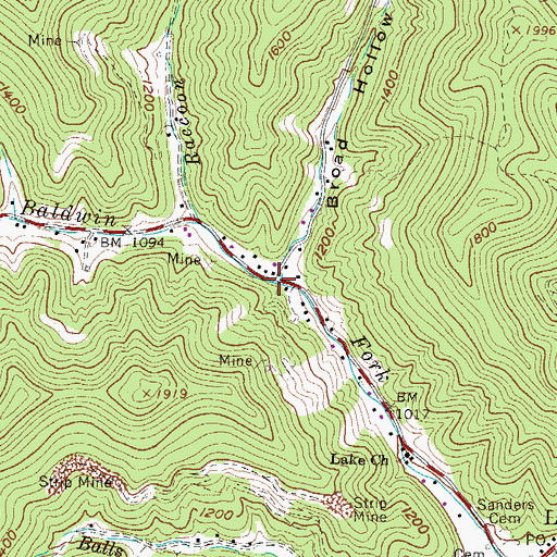 Topographic Map of Broad Hollow, WV