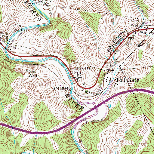 Topographic Map of Broadwater Cemetery, WV