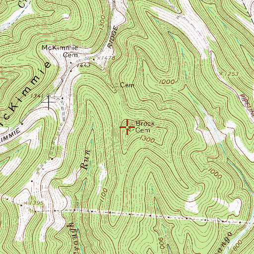 Topographic Map of Brock Cemetery, WV