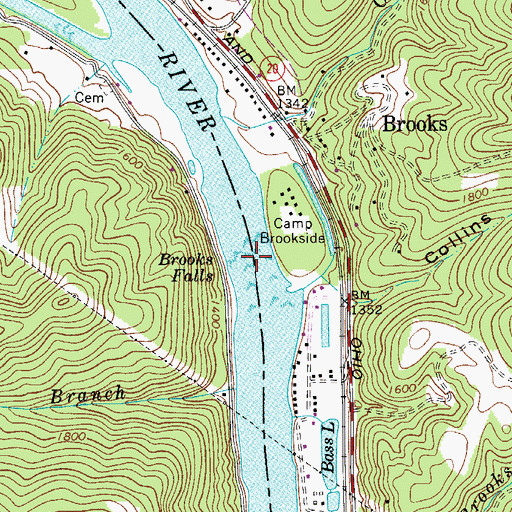 Topographic Map of Brooks Falls, WV