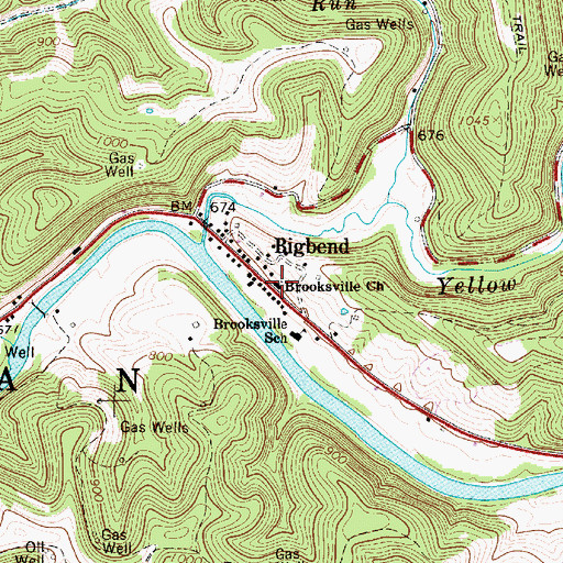 Topographic Map of Brooksville Church, WV