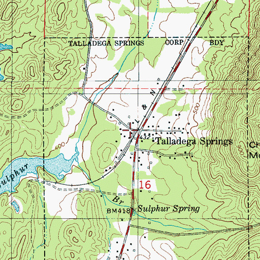 Topographic Map of Talladega Springs, AL