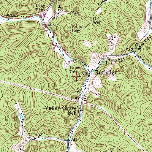 Topographic Map of Brown Cemetery, WV