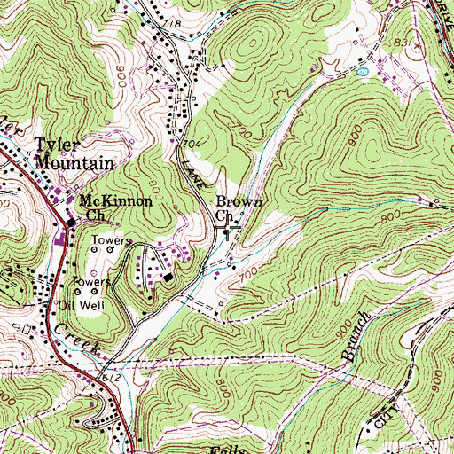 Topographic Map of Brown Church, WV