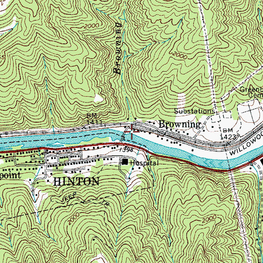Topographic Map of Browning Branch, WV