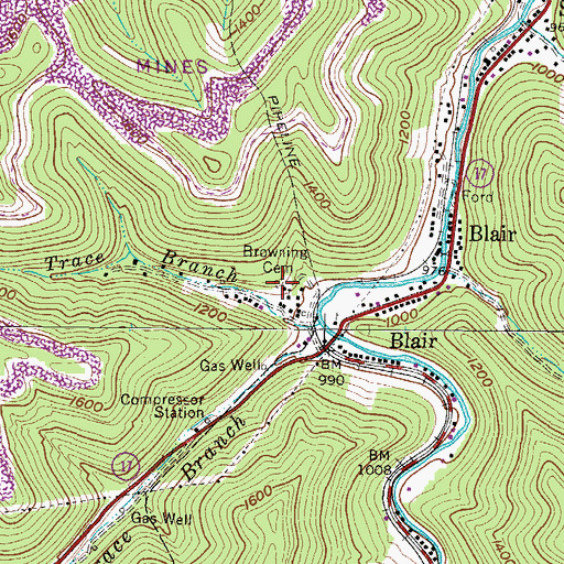 Topographic Map of Browning Cemetery, WV
