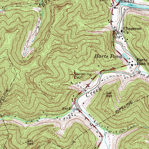 Topographic Map of Browning Cemetery, WV