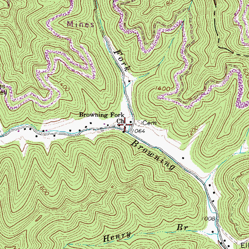 Topographic Map of Browning Fork Church, WV