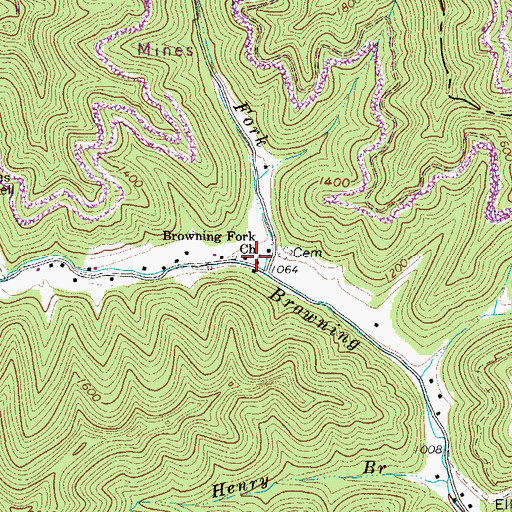 Topographic Map of Browning Fork Church, WV