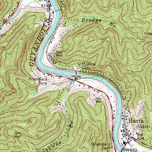 Topographic Map of Browns Branch, WV