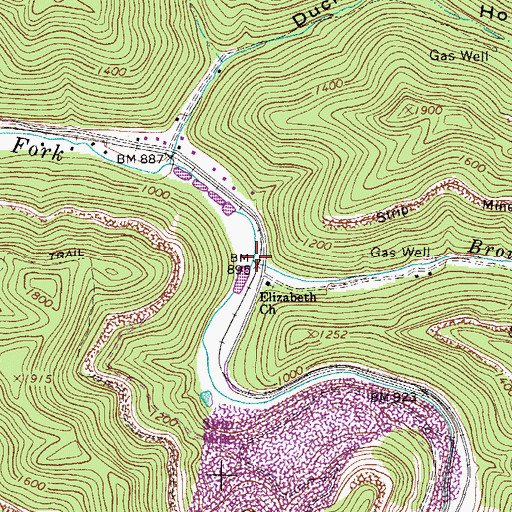 Topographic Map of Browns Branch, WV