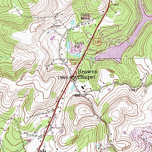 Topographic Map of Browns Chapel, WV