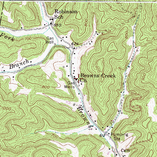 Topographic Map of Browns Creek Church, WV