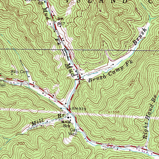 Topographic Map of Brush Camp Fork, WV