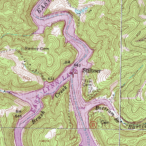 Topographic Map of Brush Creek, WV