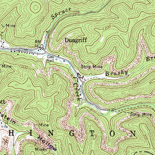 Topographic Map of Brushy Branch, WV