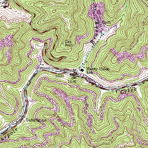 Topographic Map of Brushy Fork, WV