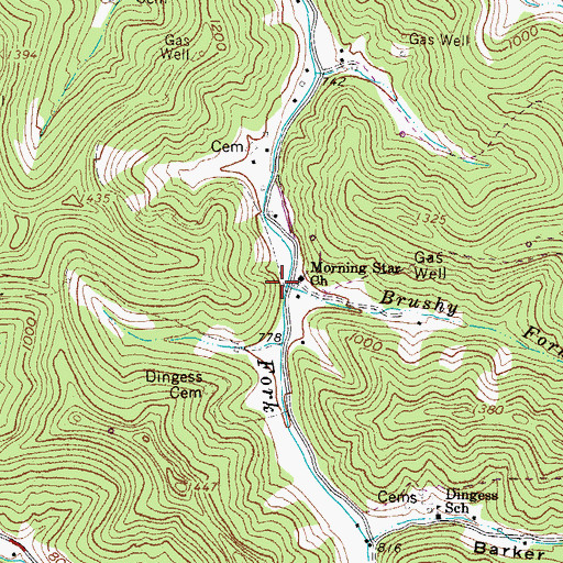 Topographic Map of Brushy Fork, WV