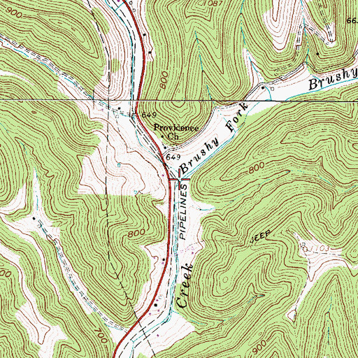 Topographic Map of Brushy Fork, WV