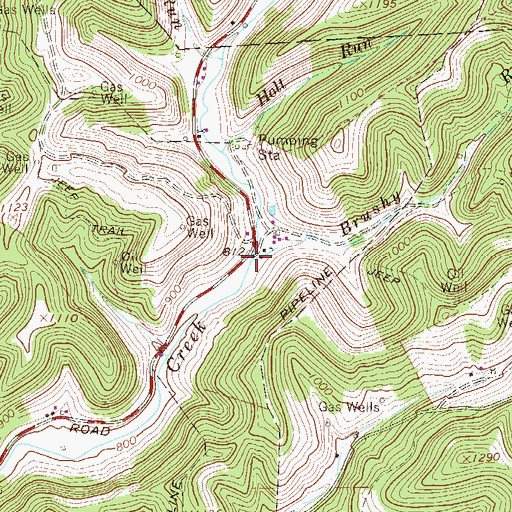 Topographic Map of Brushy Run, WV