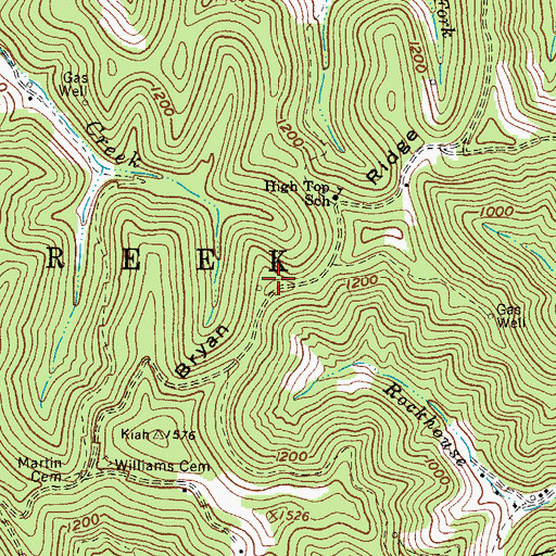 Topographic Map of Bryan Ridge, WV