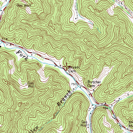 Topographic Map of Bryant Cemetery, WV