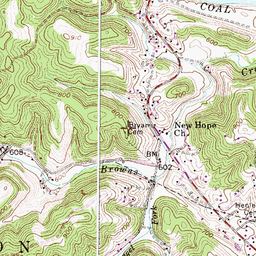 Topographic Map of Bryant Cemetery, WV