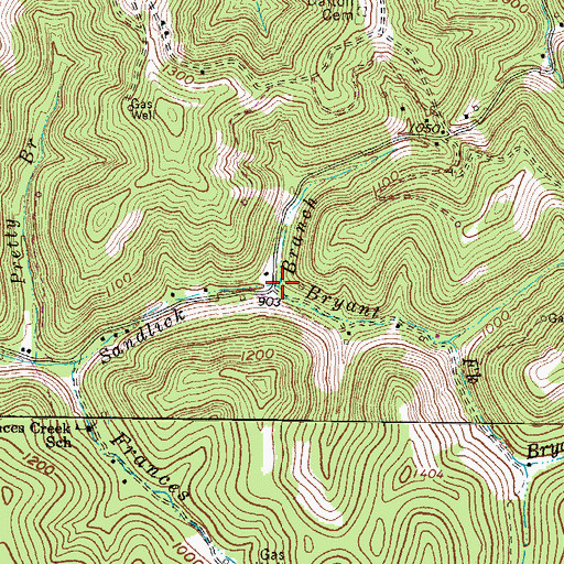 Topographic Map of Bryant Fork, WV