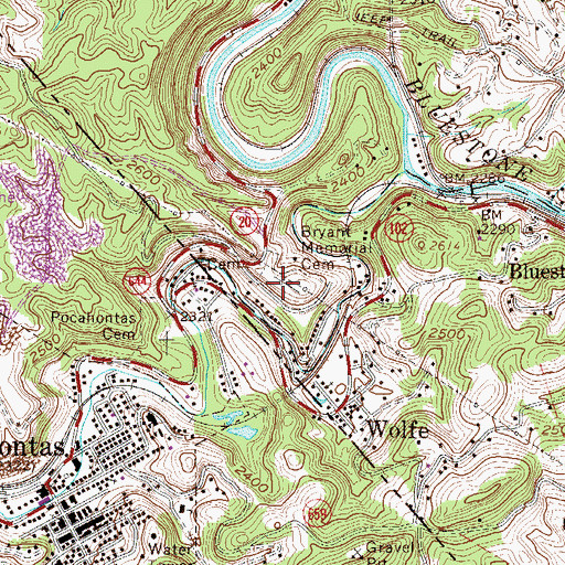 Topographic Map of Bryant Memorial Cemetery, WV