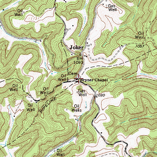 Topographic Map of Bryner Chapel, WV